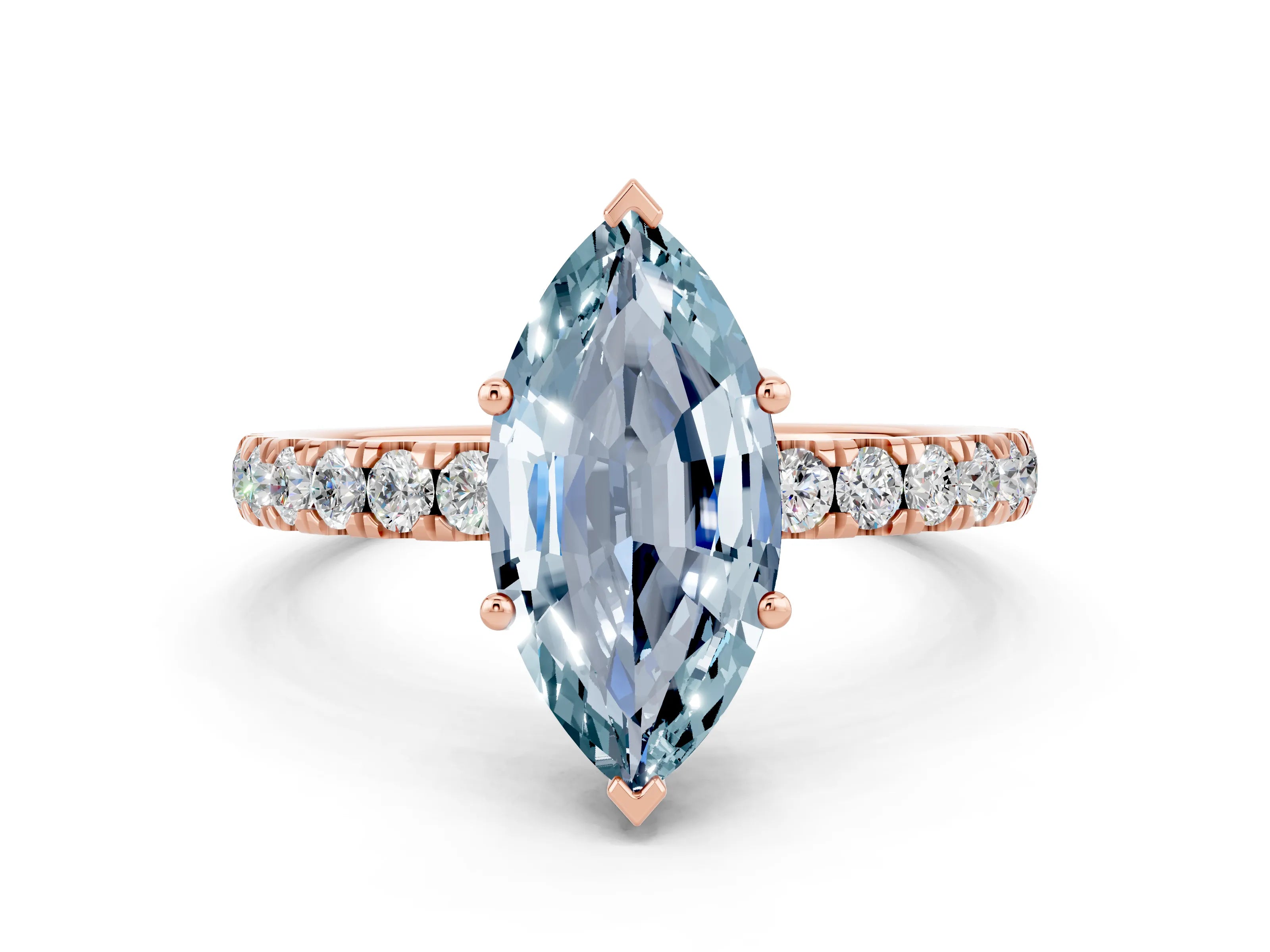 Rose gold Marquise Cut Aquamarine Pave Band Solitaire Ring with Four-Prong Setting_24