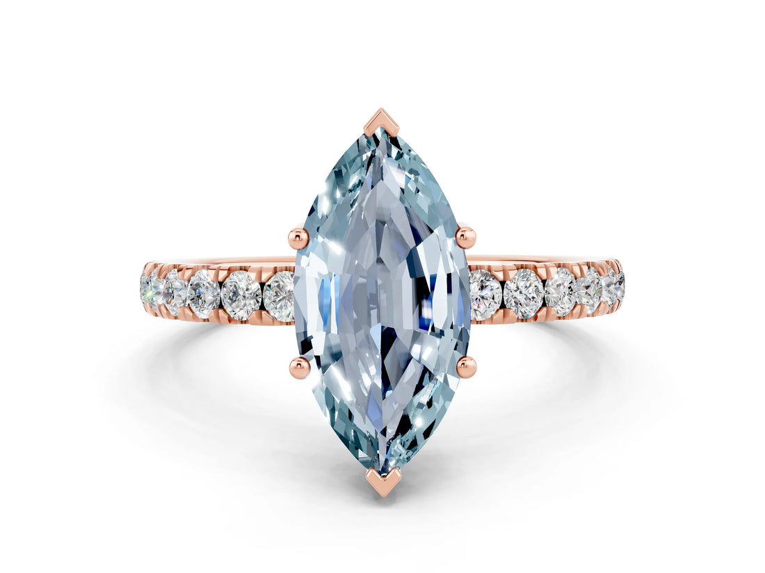 Rose gold Marquise Cut Aquamarine Pave Band Solitaire Ring with Four-Prong Setting_24