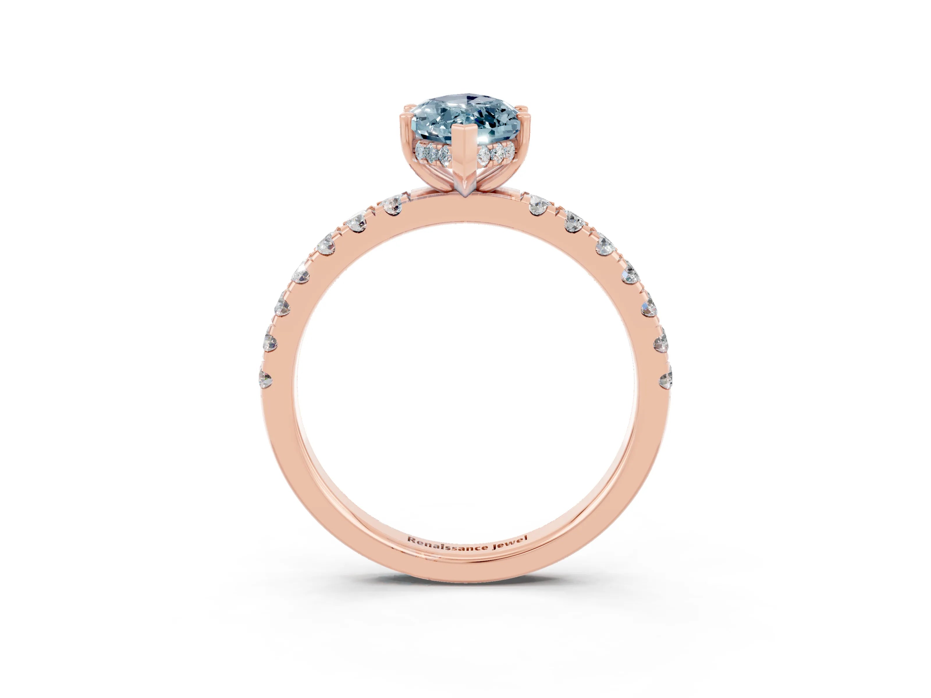 Rose gold Marquise Cut Aquamarine Pave Band Solitaire Ring with Four-Prong Setting_27