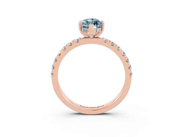 Rose gold Marquise Cut Aquamarine Pave Band Solitaire Ring with Round  and Prong Setting
