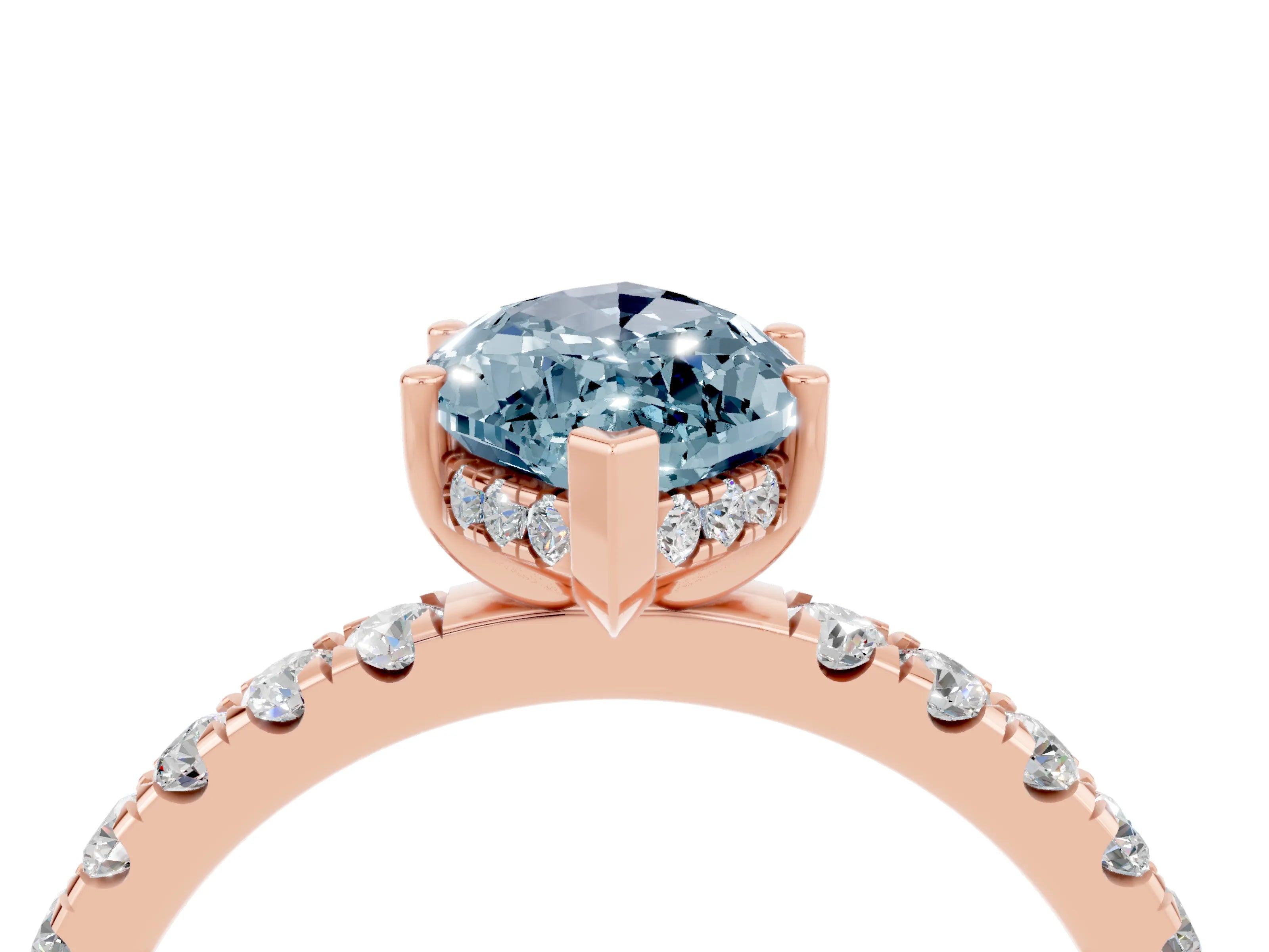 Rose gold Marquise Cut Aquamarine Pave Band Solitaire Ring with Four-Prong Setting_28