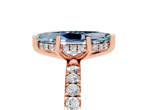 Rose gold Marquise Cut Aquamarine Pave Band Solitaire Ring with Four-Prong Setting_29