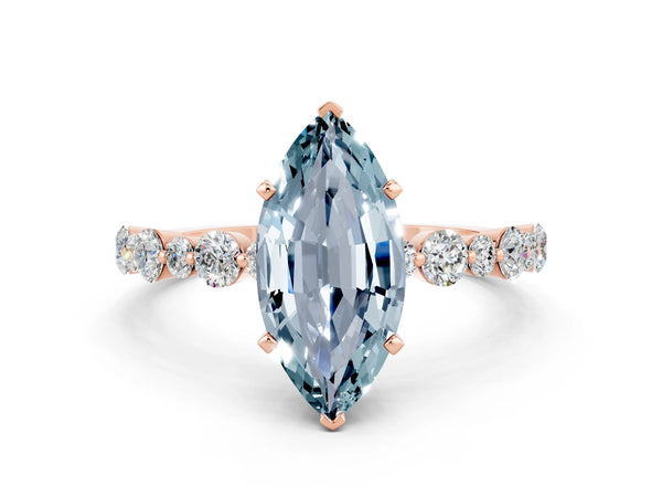 Rose gold Marquise Cut Aquamarine Prong Set Engagement Ring with Pavé Band