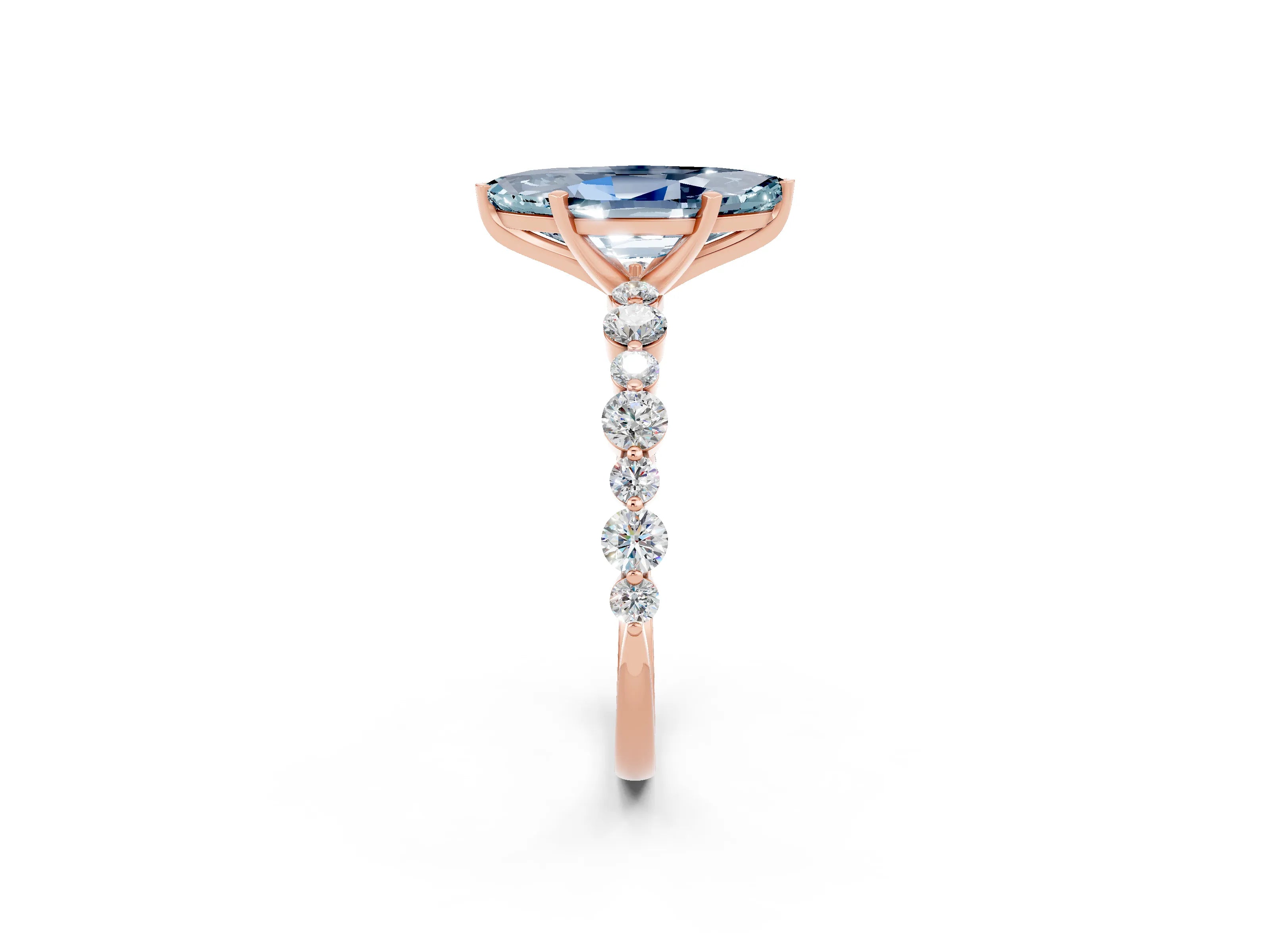 Rose gold Marquise Cut Aquamarine Prong Set Engagement Ring with Pavé Band_2