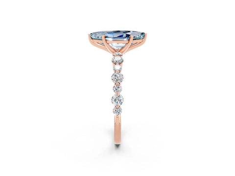 Rose gold Marquise Cut Aquamarine Prong Set Engagement Ring with Pavé Band_2