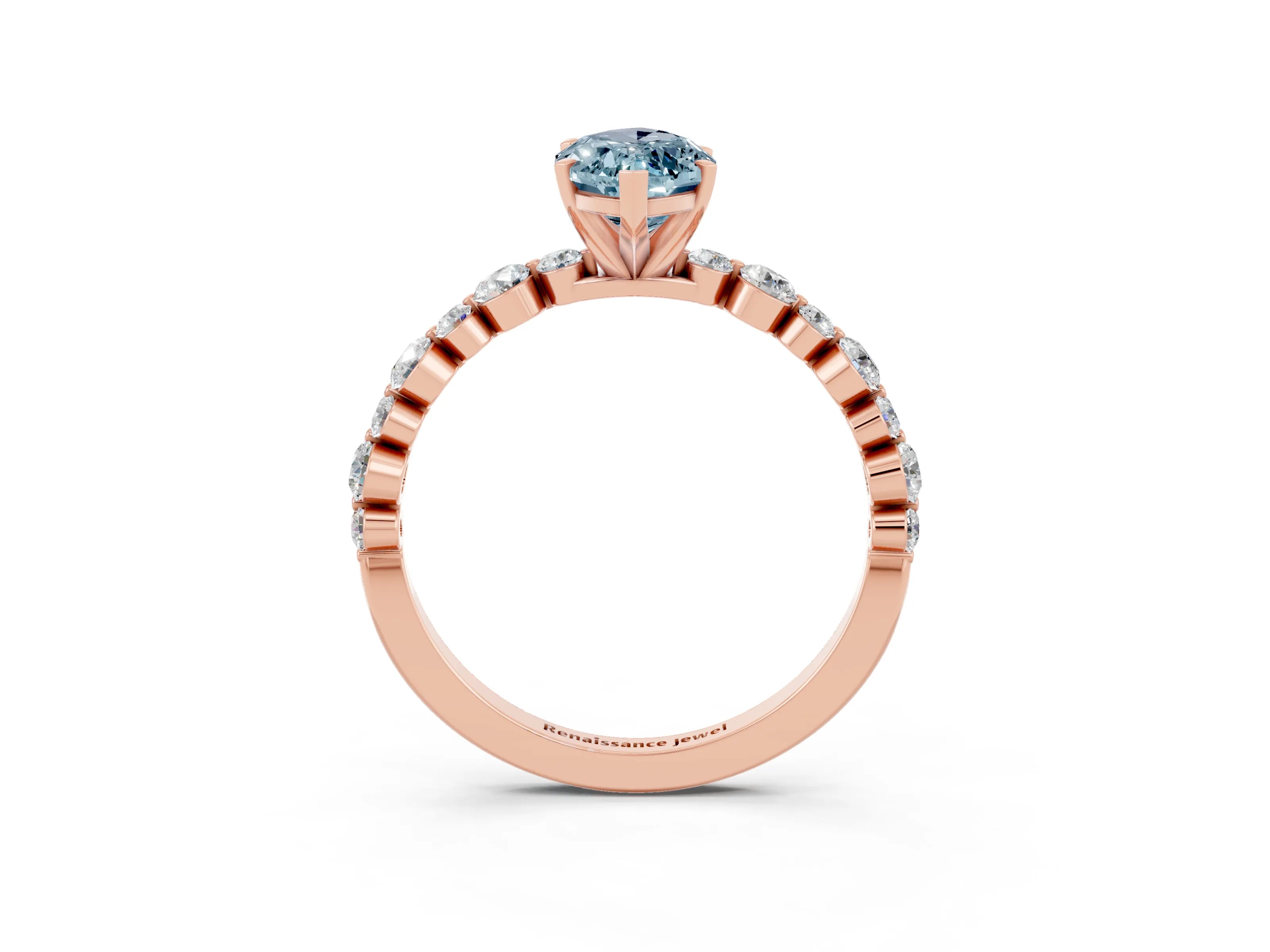 Rose gold Marquise Cut Aquamarine Prong Set Engagement Ring with Pavé Band_3