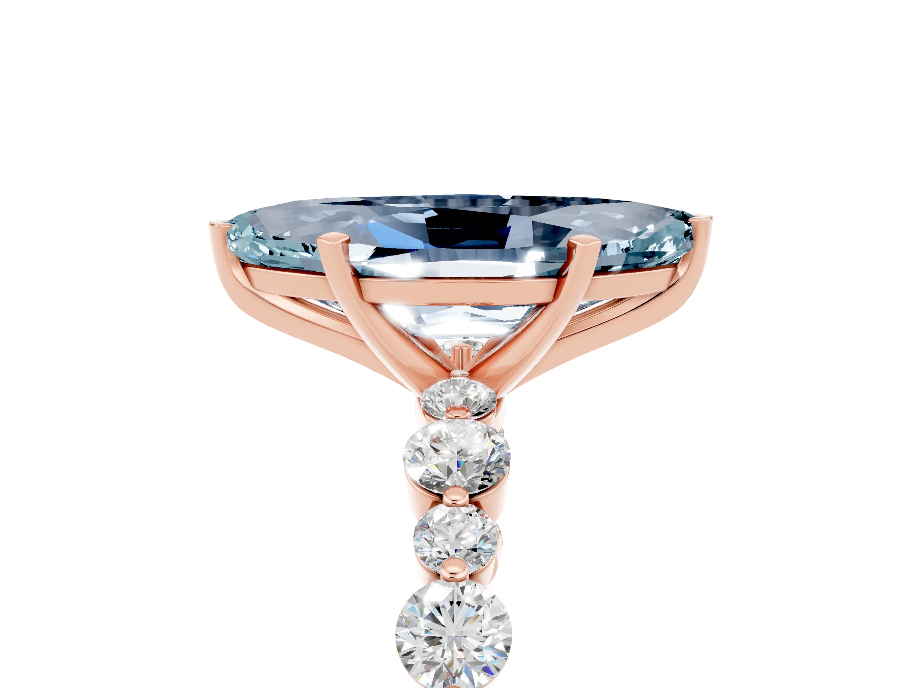 Rose gold Marquise Cut Aquamarine Prong Set Engagement Ring with Pavé Band_5