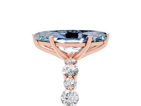 Rose gold Marquise Cut Aquamarine Prong Set Engagement Ring with Pavé Band_5