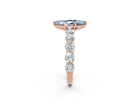 Rose gold Marquise Cut Aquamarine Prong Setting with Side Stones on a Pave Band_2