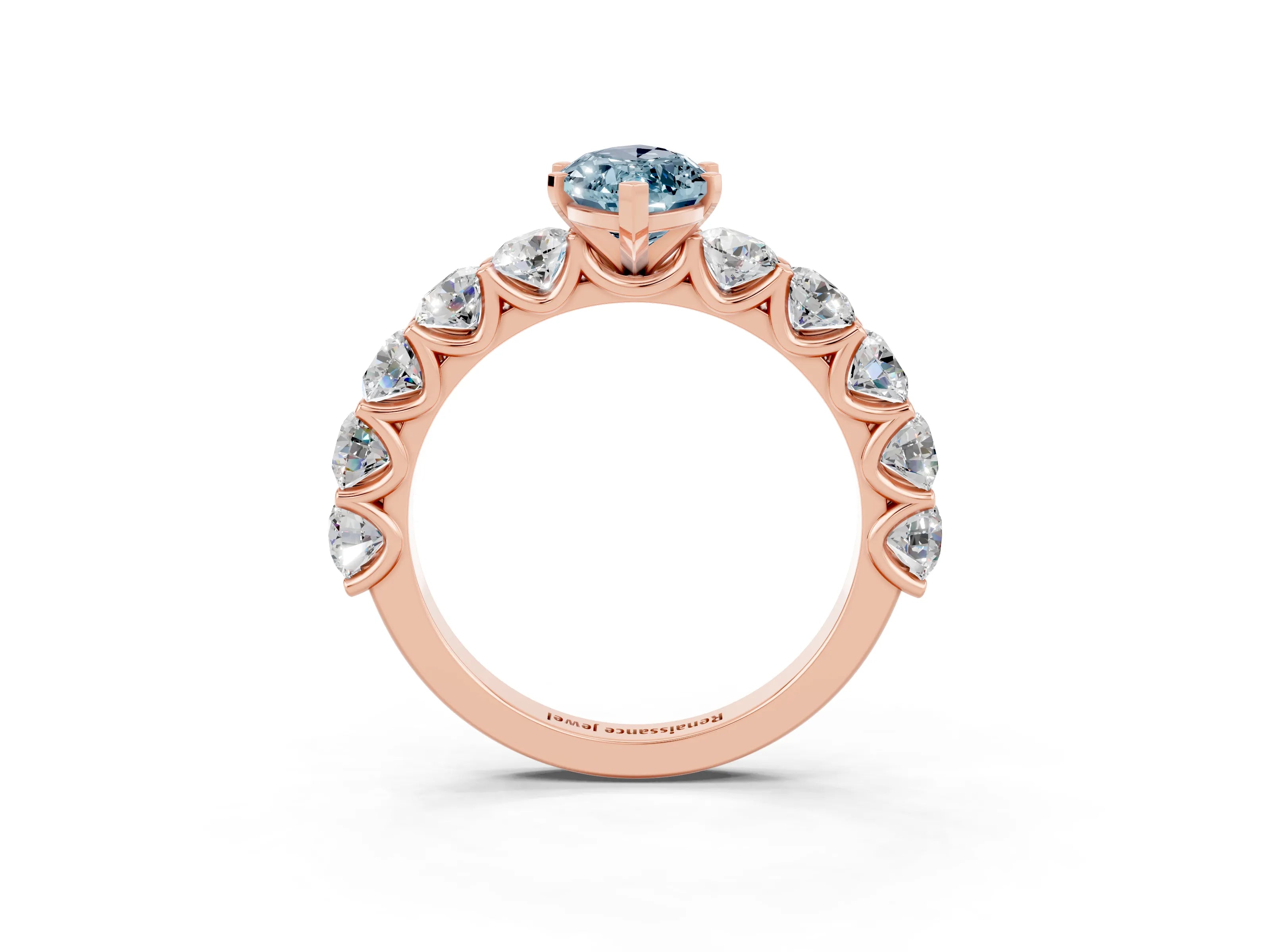 Rose gold Marquise Cut Aquamarine Prong Setting with Side Stones on a Pave Band_3