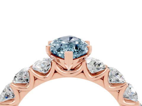 Rose gold Marquise Cut Aquamarine Prong Setting with Side Stones on a Pave Band_4