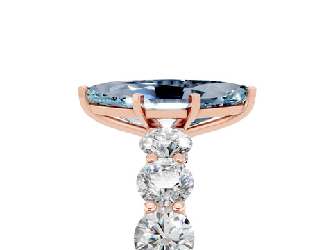 Rose gold Marquise Cut Aquamarine Prong Setting with Side Stones on a Pave Band_5