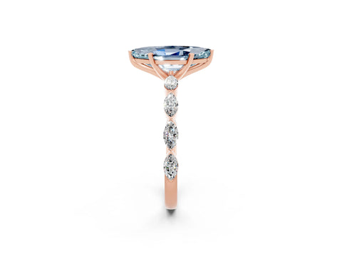 Rose gold Marquise Cut Aquamarine Ring with Marquise Side Stones and Prong Setting_2