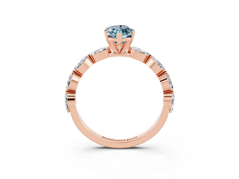 Rose gold Marquise Cut Aquamarine Ring with Marquise Side Stones and Prong Setting_3