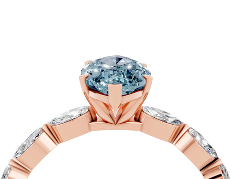 Rose gold Marquise Cut Aquamarine Ring with Marquise Side Stones and Prong Setting_4