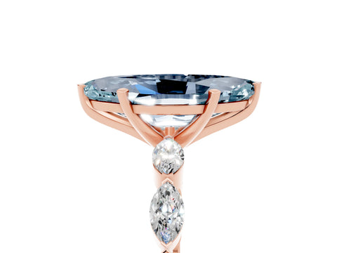 Rose gold Marquise Cut Aquamarine Ring with Marquise Side Stones and Prong Setting_5