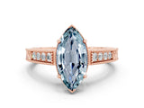 Rose gold Marquise Cut Aquamarine Ring with Milgrain Pavé Band and Four-Prong Setting_12