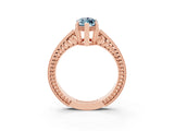Rose gold Marquise Cut Aquamarine Ring with Milgrain Pavé Band and Four-Prong Setting_15