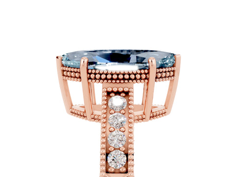 Rose gold Marquise Cut Aquamarine Ring with Milgrain Pavé Band and Four-Prong Setting_17