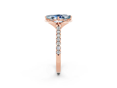 Rose gold Marquise Cut Aquamarine Ring with Pavé Band and Floral Prong Setting_2