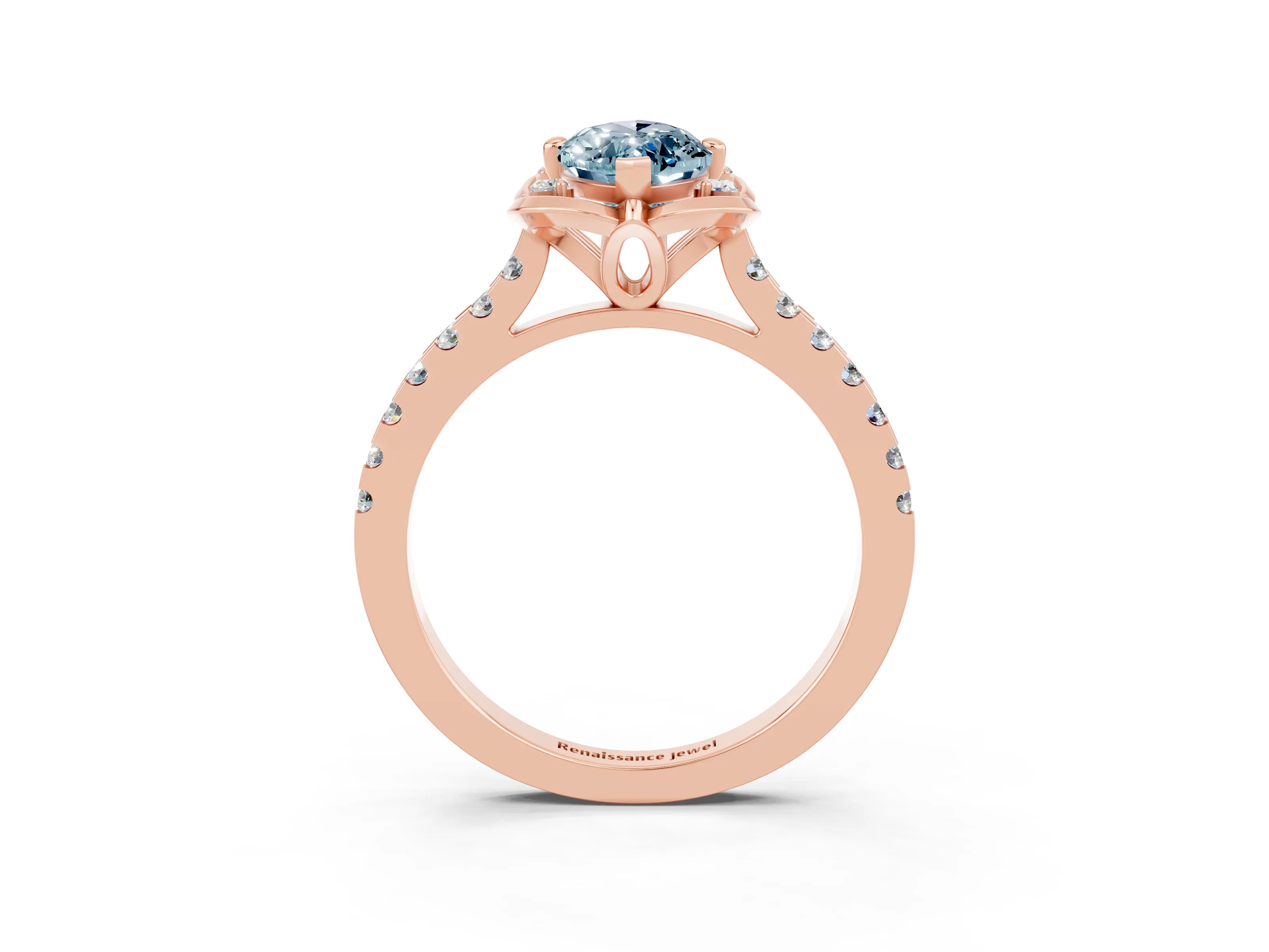 Rose gold Marquise Cut Aquamarine Ring with Pavé Band and Floral Prong Setting_3