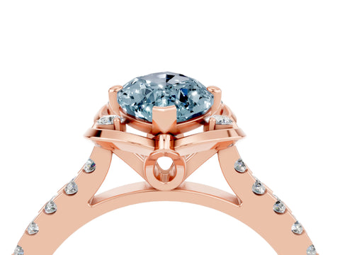 Rose gold Marquise Cut Aquamarine Ring with Pavé Band and Floral Prong Setting_4