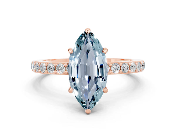 Rose gold Marquise Cut Aquamarine Pavé Engagement Ring with Round  Accents and Prong Setting