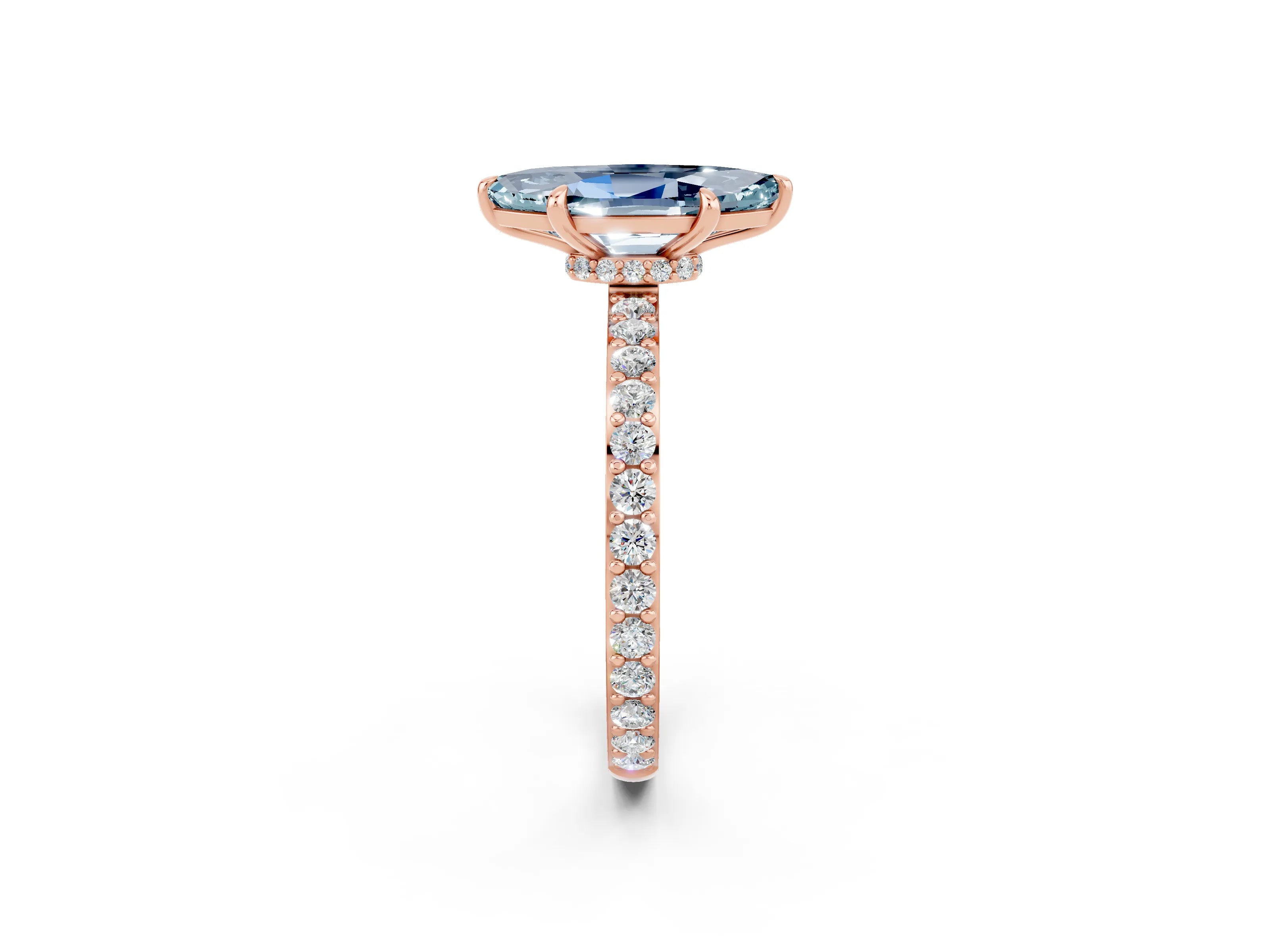 Rose gold Marquise Cut Aquamarine Ring with Pavé Band and Four-Prong Setting_2