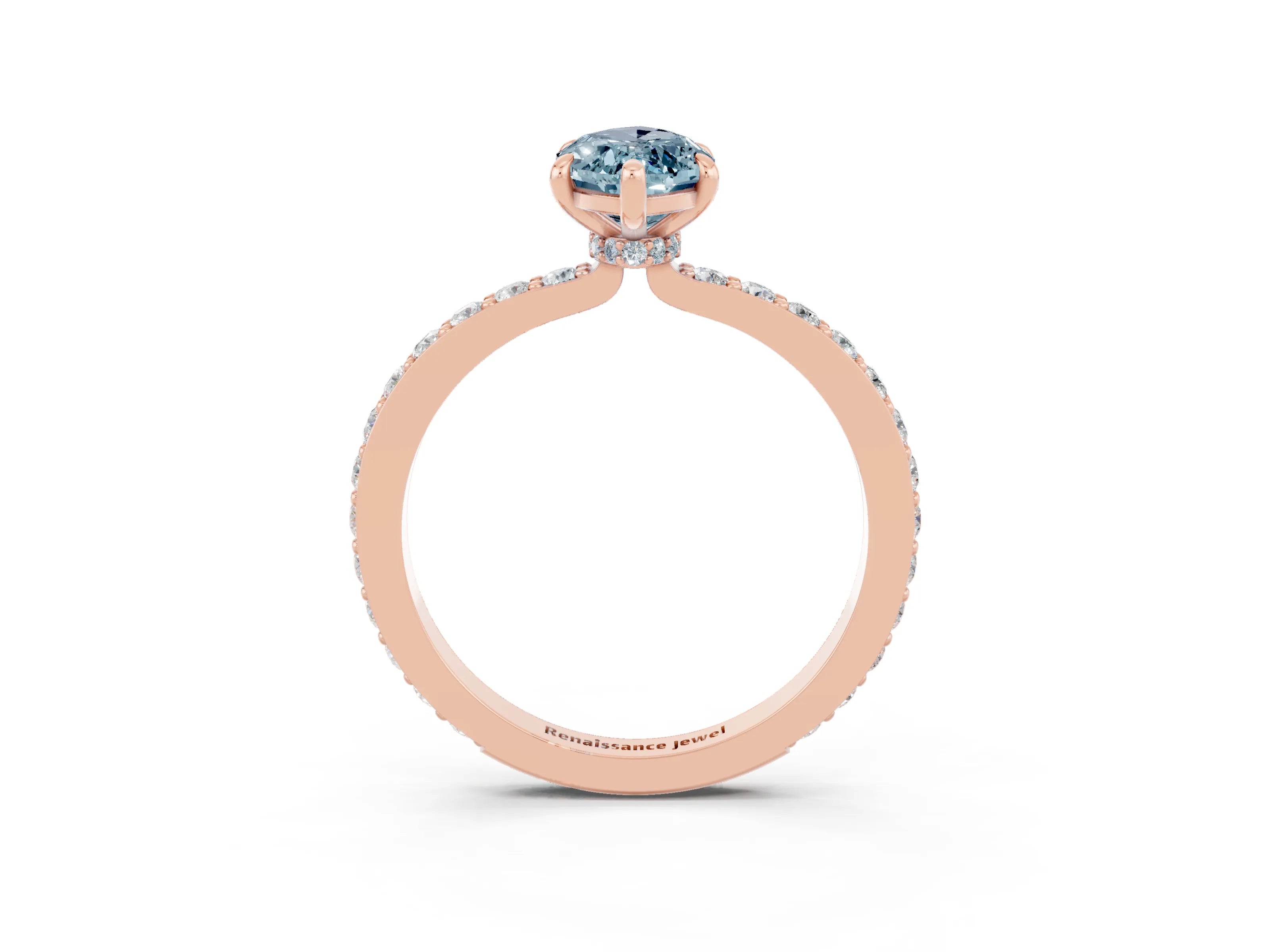 Rose gold Marquise Cut Aquamarine Ring with Pavé Band and Four-Prong Setting_3