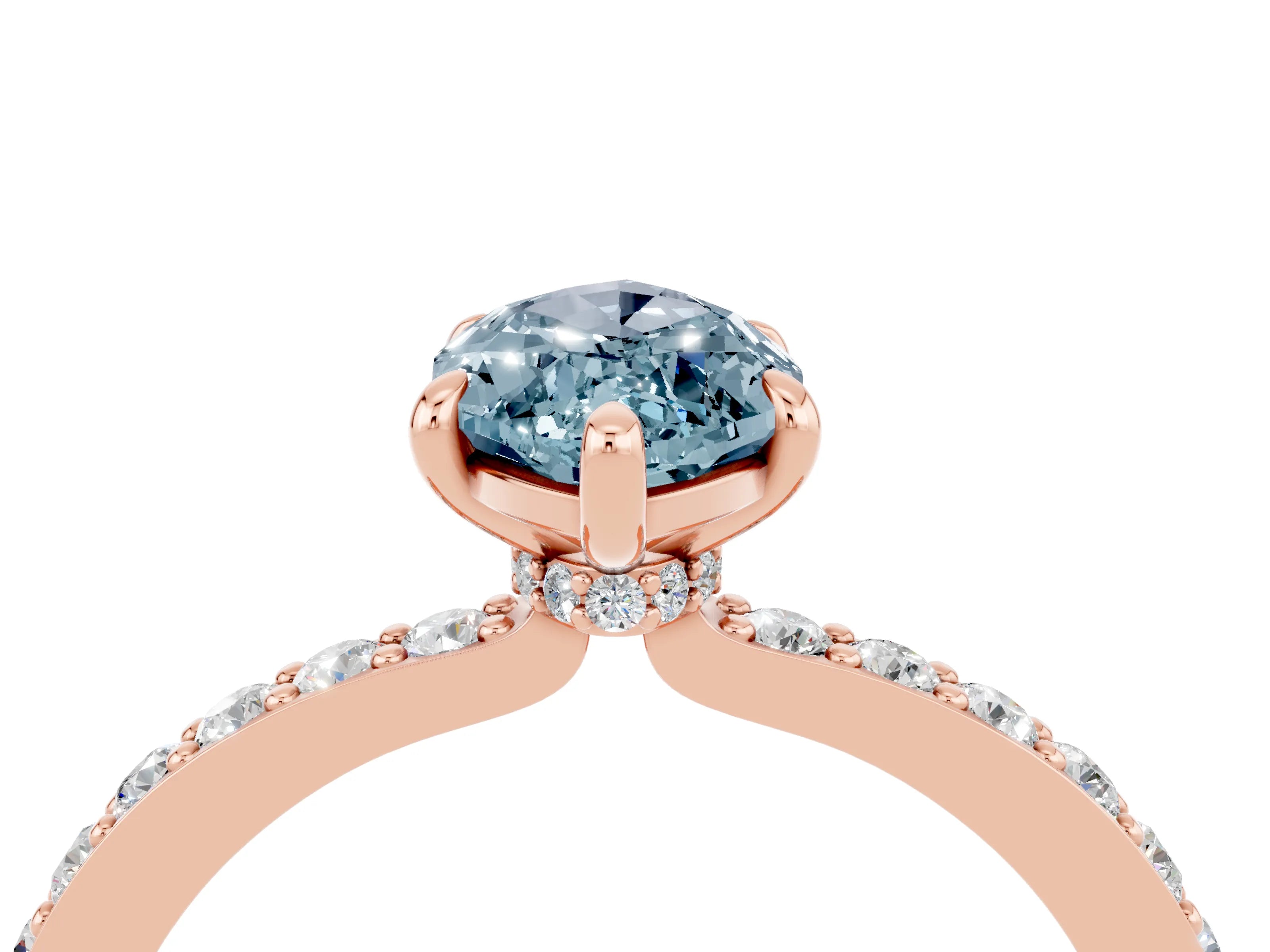 Rose gold Marquise Cut Aquamarine Ring with Pavé Band and Four-Prong Setting_4