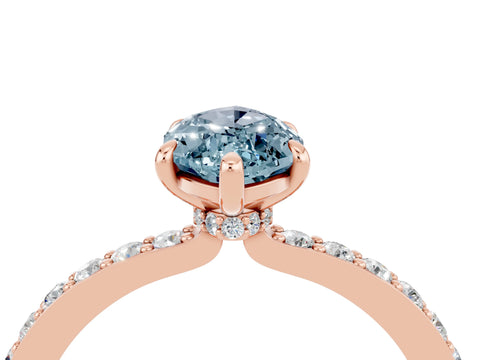Rose gold Marquise Cut Aquamarine Ring with Pavé Band and Four-Prong Setting_4