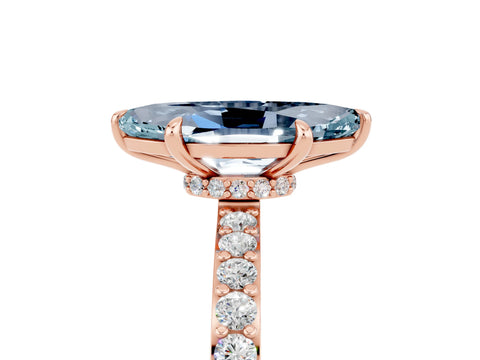 Rose gold Marquise Cut Aquamarine Ring with Pavé Band and Four-Prong Setting_5