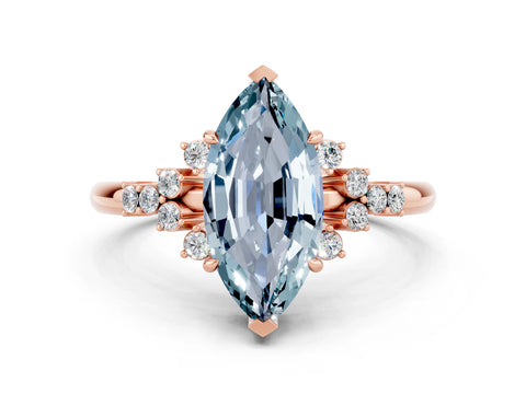 Rose gold Marquise Cut Aquamarine Ring with Side Stones and Four-Prong Setting_36