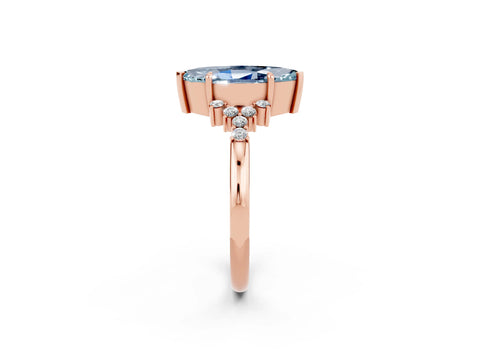 Rose gold Marquise Cut Aquamarine Ring with Side Stones and Four-Prong Setting_38
