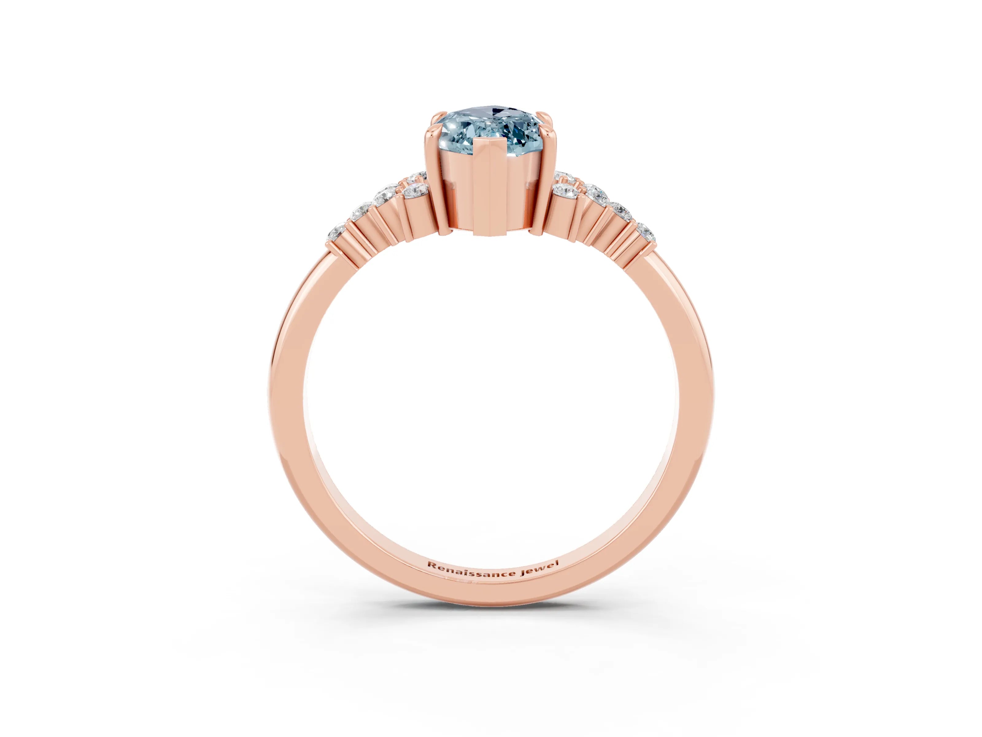 Rose gold Marquise Cut Aquamarine Ring with Side Stones and Four-Prong Setting_39