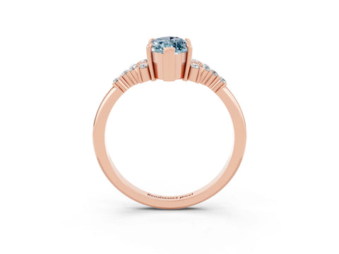 Rose gold Marquise Cut Aquamarine Ring with Side Stones and Four-Prong Setting_39