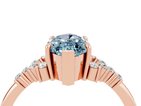 Rose gold Marquise Cut Aquamarine Ring with Side Stones and Four-Prong Setting_40