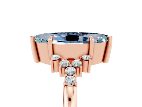 Rose gold Marquise Cut Aquamarine Ring with Side Stones and Four-Prong Setting_41