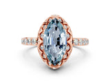 Rose gold Marquise Cut Aquamarine Scalloped Halo Engagement Ring with Round Shared Prong Band_12