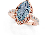 Rose gold Marquise Cut Aquamarine Scalloped Halo Engagement Ring with Round Shared Prong Band_13
