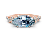 Rose gold Marquise Cut Aquamarine Scattered Round Accent Ring with Prong Setting_12