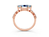 Rose gold Marquise Cut Aquamarine Scattered Round Accent Ring with Prong Setting_15