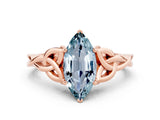 Rose gold Marquise Cut Aquamarine Solitaire Celtic Knot Ring with Four-Prong Setting_12