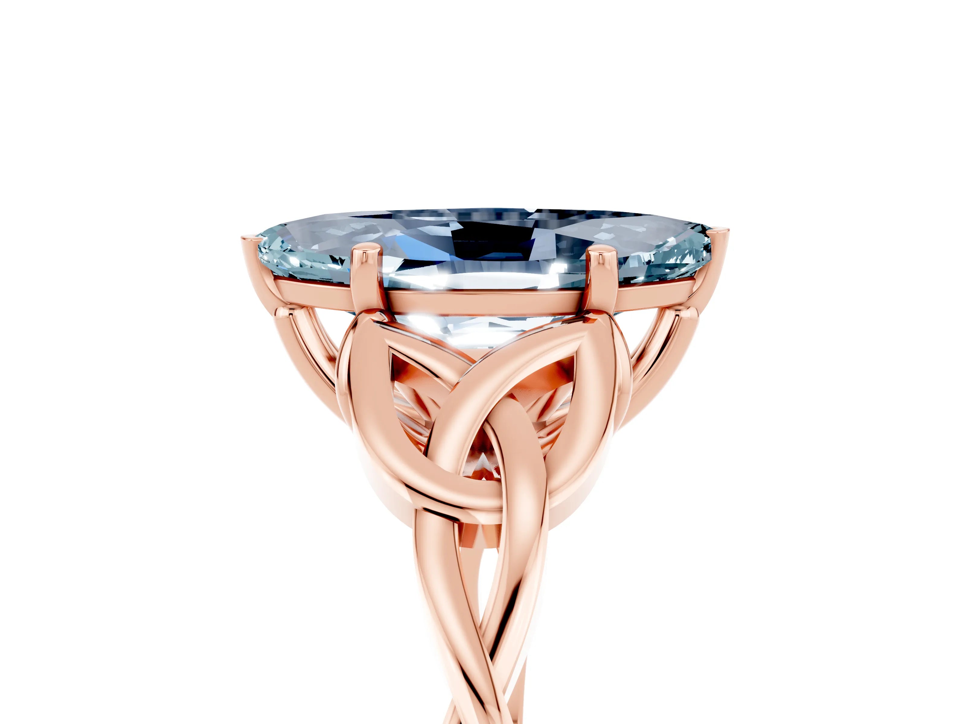 Rose gold Marquise Cut Aquamarine Solitaire Celtic Knot Ring with Four-Prong Setting_17