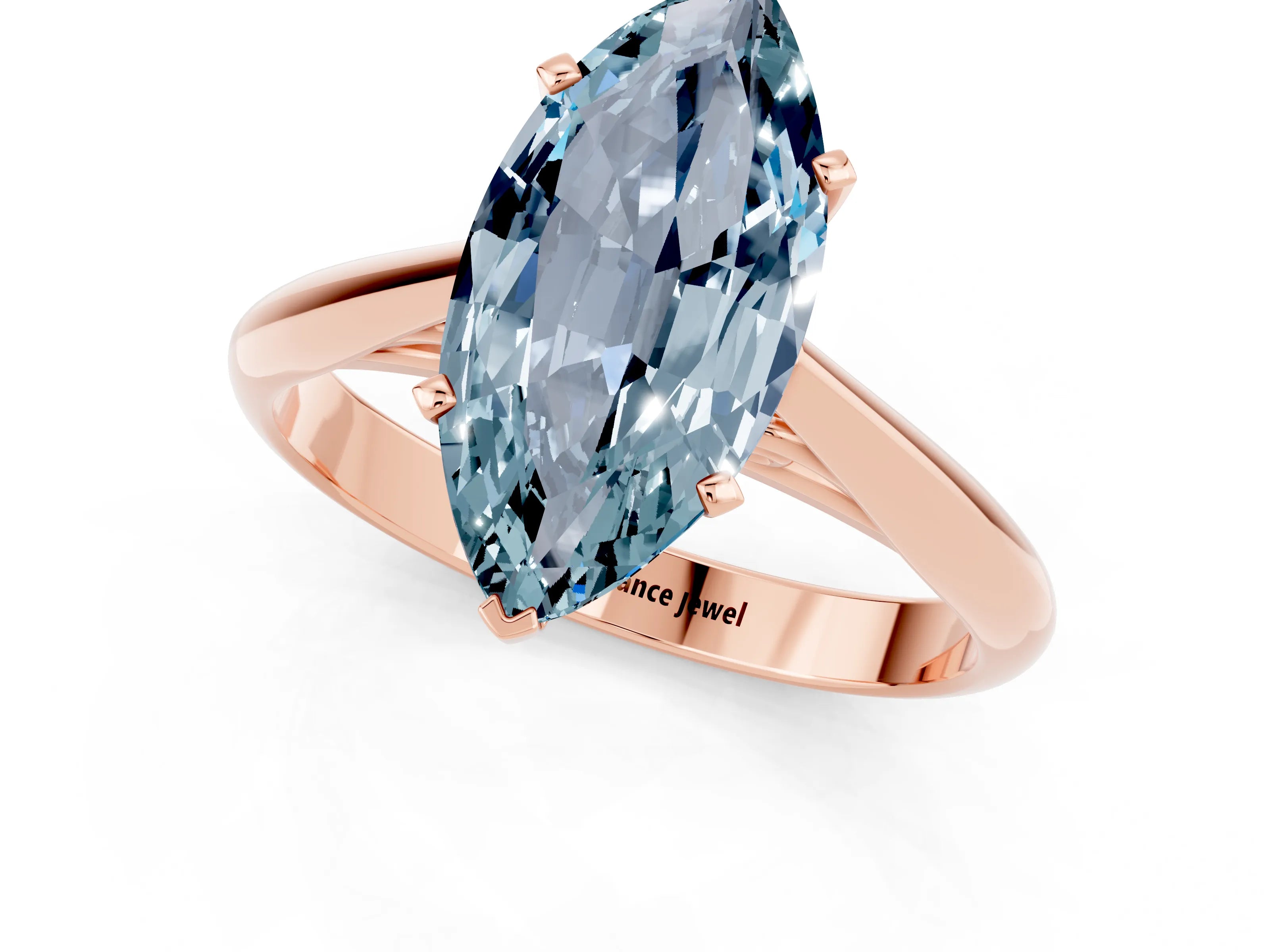 Rose gold Marquise Cut Aquamarine Solitaire Engagement Ring with Cathedral Setting and Four-Prong Mount_13