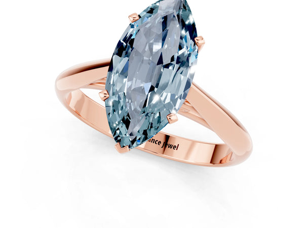 Rose gold Marquise Cut Aquamarine Solitaire Engagement Ring with Cathedral Setting and Four-Prong Mount