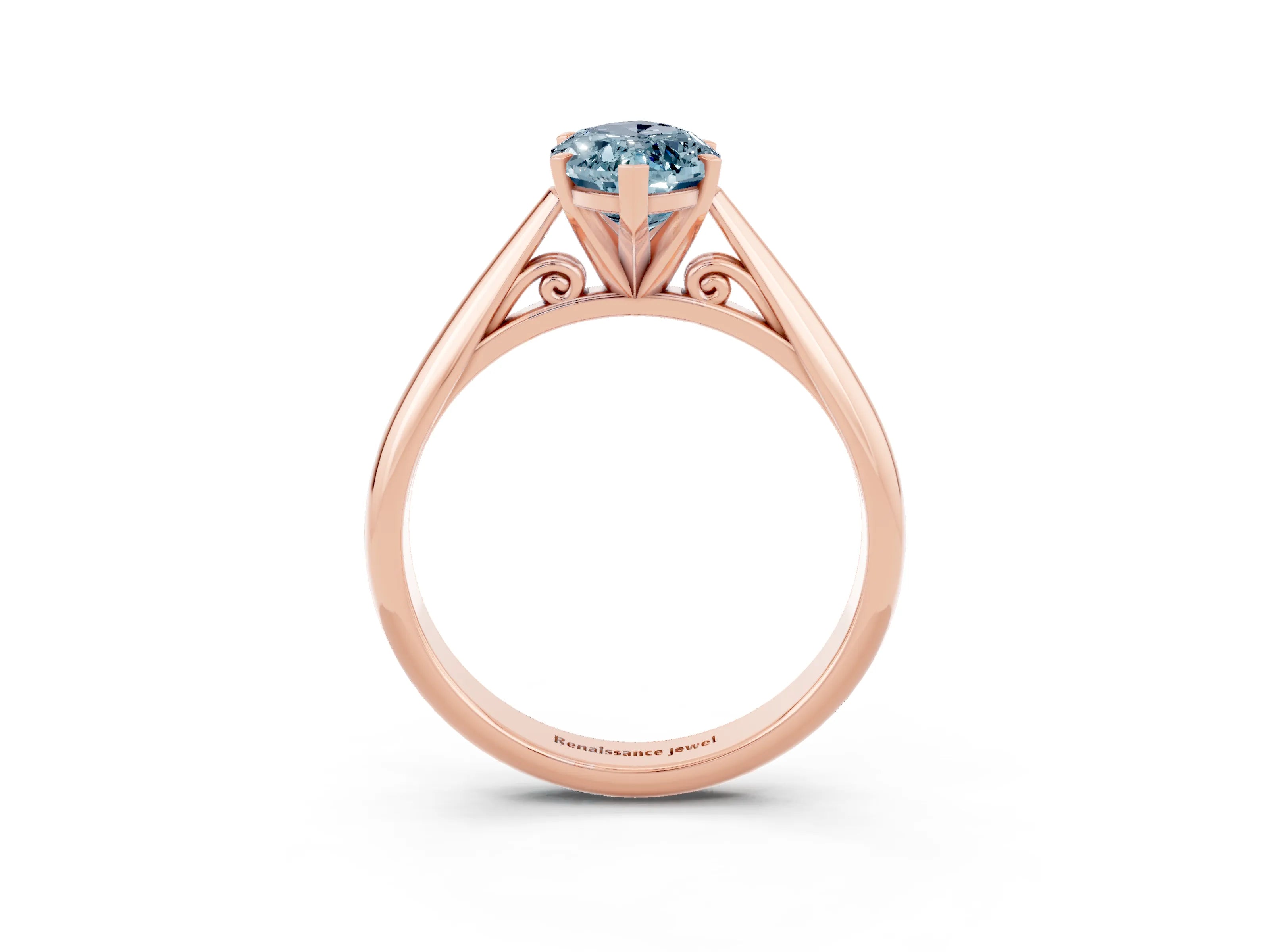 Rose gold Marquise Cut Aquamarine Solitaire Engagement Ring with Cathedral Setting and Four-Prong Mount_15