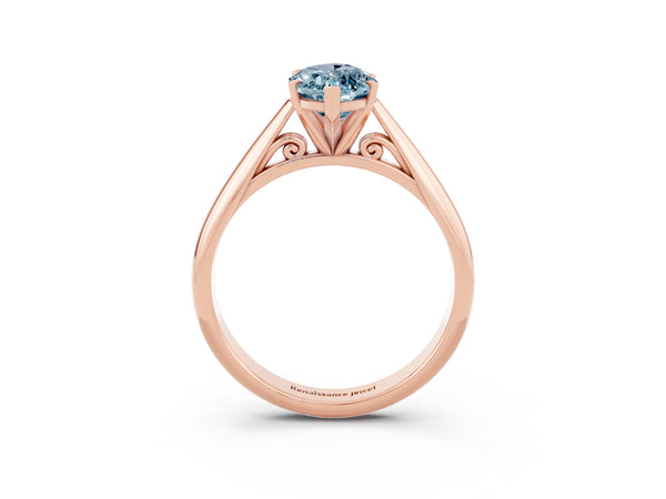 Rose gold Marquise Cut Aquamarine Solitaire Engagement Ring with Cathedral Setting and Four-Prong Mount