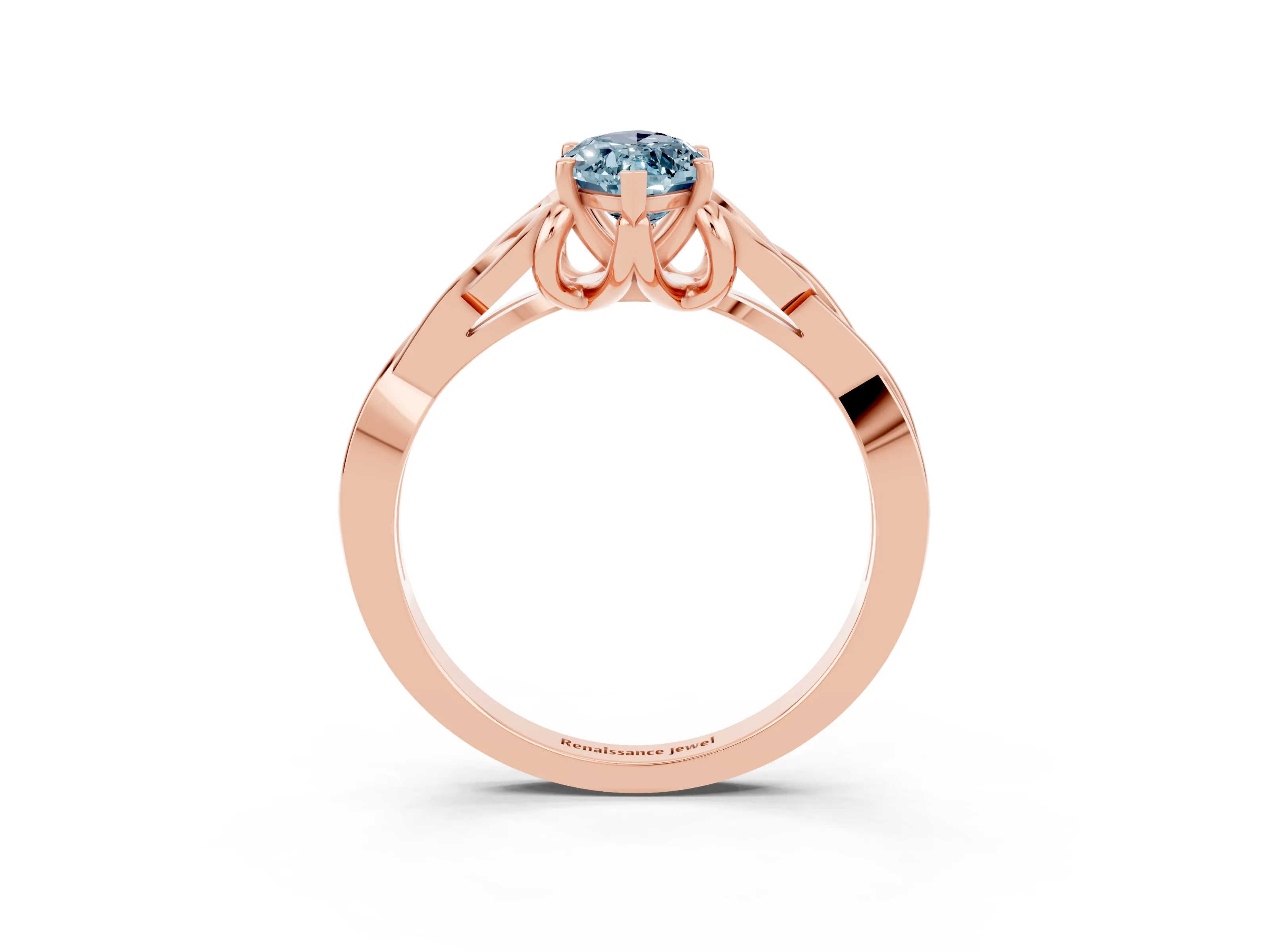 Rose gold Marquise Cut Aquamarine Solitaire Engagement Ring with Celtic Knot Band and Four-Prong Setting_3