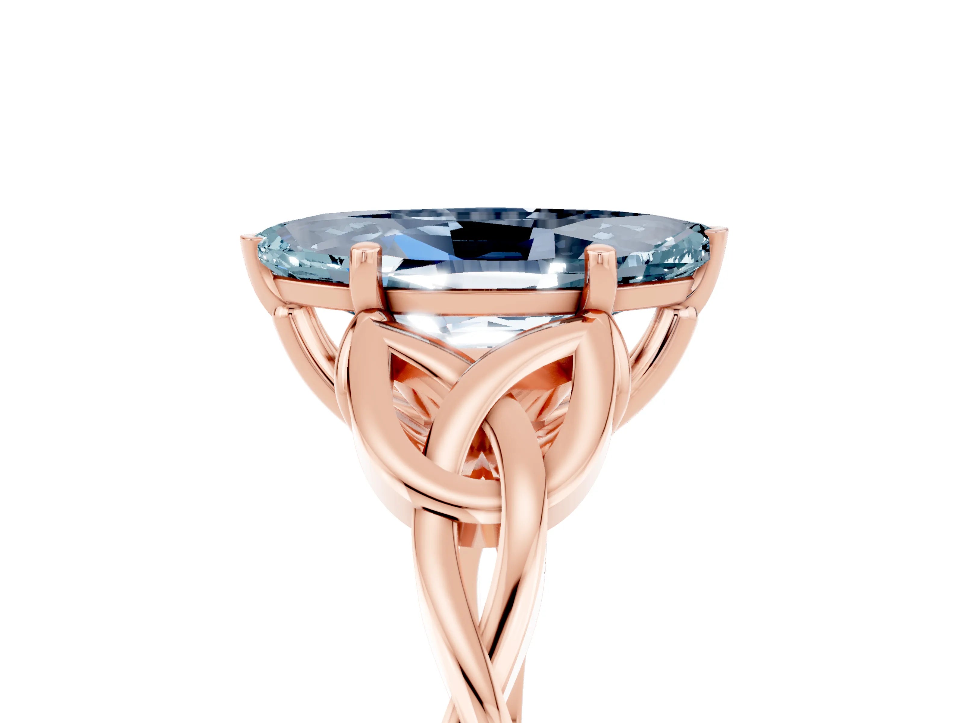 Rose gold Marquise Cut Aquamarine Solitaire Engagement Ring with Celtic Knot Band and Four-Prong Setting_5